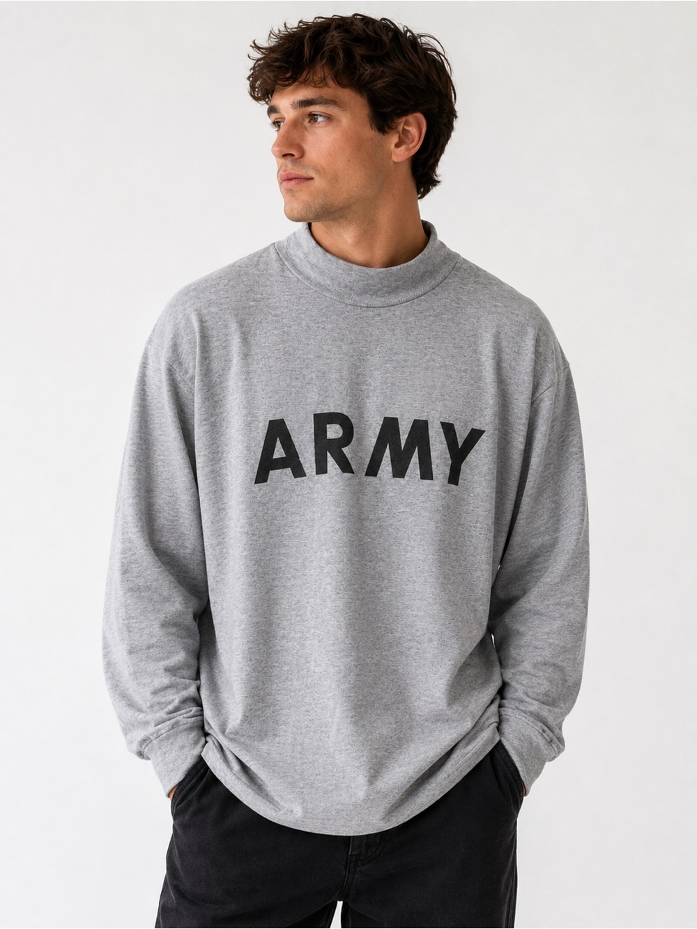 US Army Mock Neck Long Sleeve Tee Gray Military Surplus Streetwear M Utilitycore